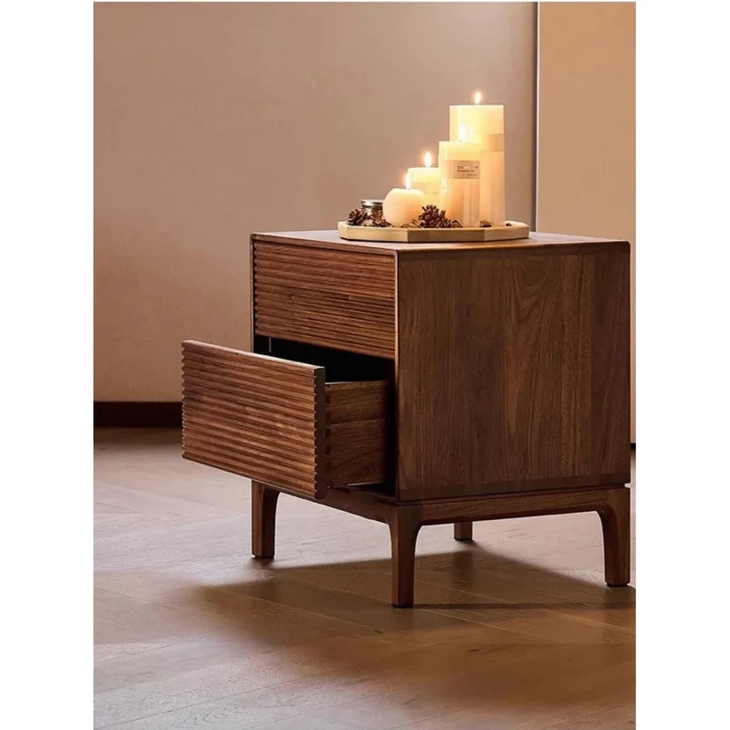 Shutters Door Walnut Wood Nightstand
