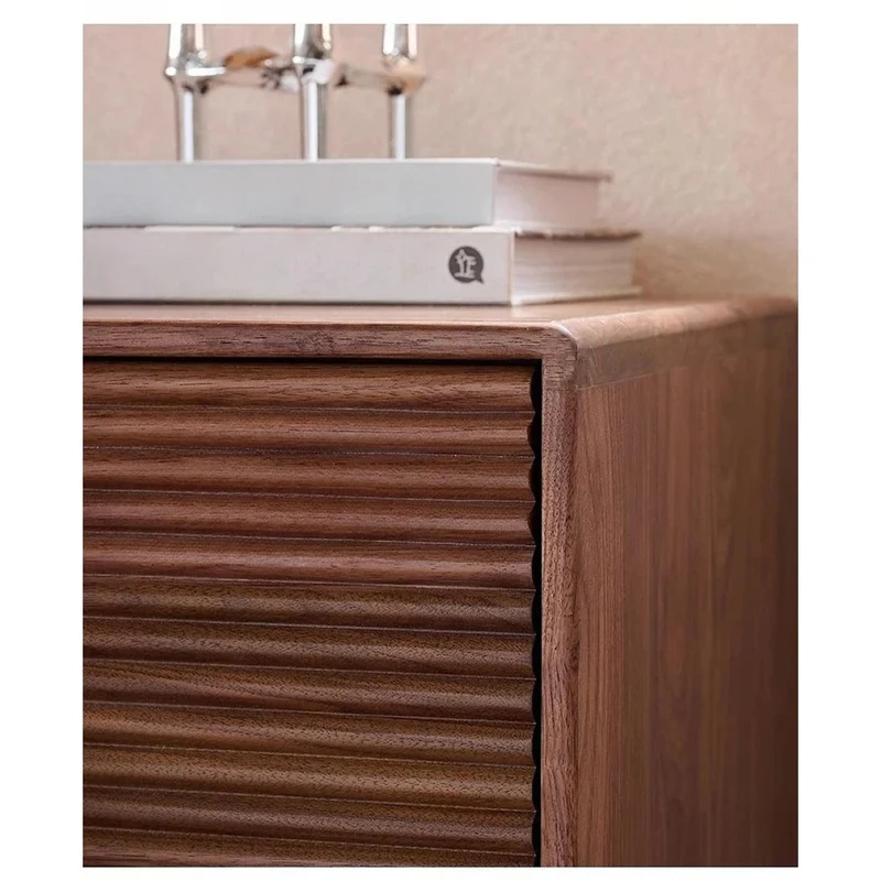Shutters Door Walnut Wood Nightstand