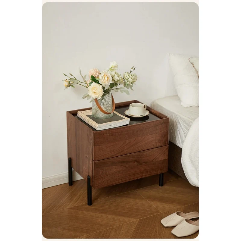 Voyage Black Walnut Wood Nightstand with Glass Top