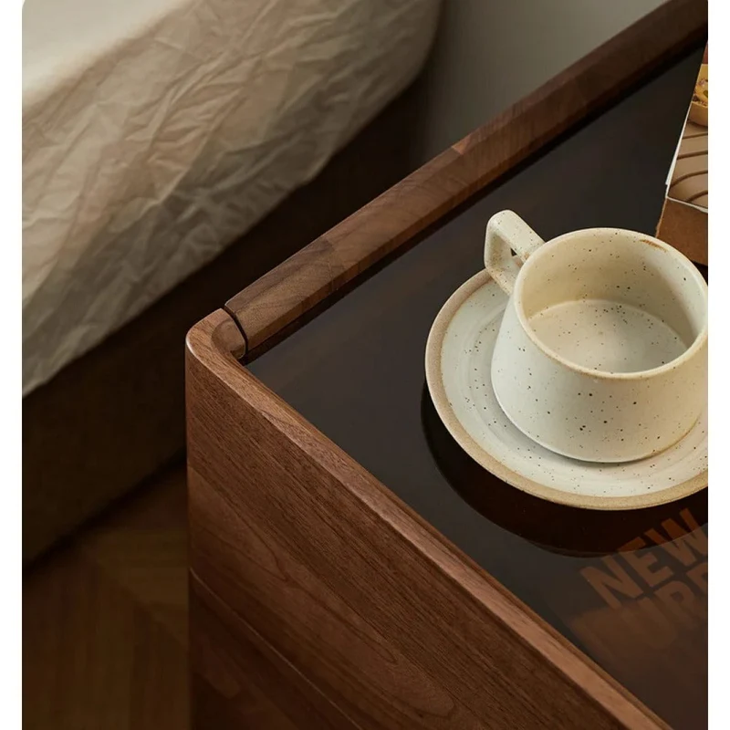 Voyage Black Walnut Wood Nightstand with Glass Top