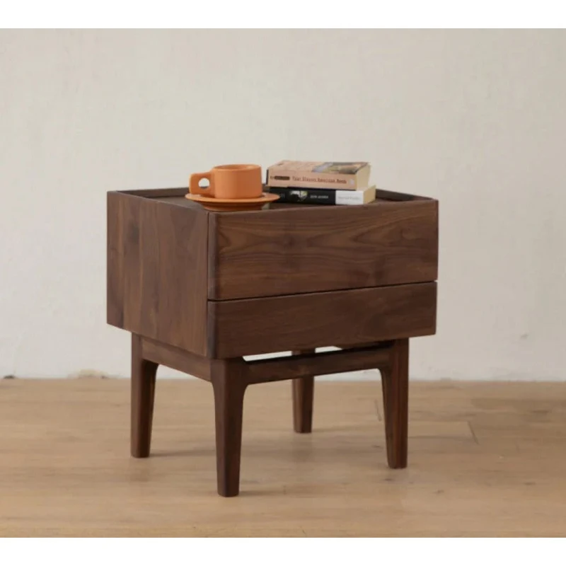 Eclipse Four High Leg Walnut Wood Bedside Table