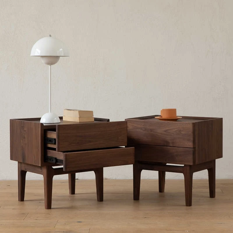 Eclipse Four High Leg Walnut Wood Bedside Table