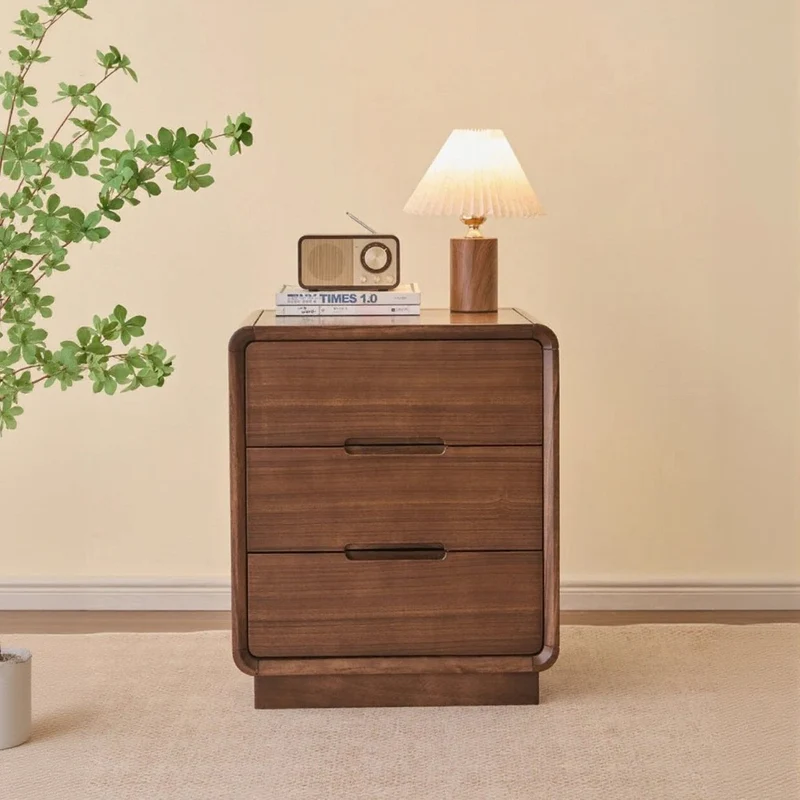 Bespoke 3 Drawers Black Walnut Wood Bedside Table