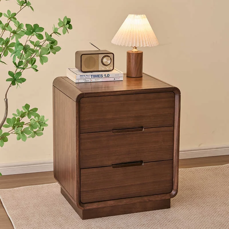 Bespoke 3 Drawers Black Walnut Wood Bedside Table