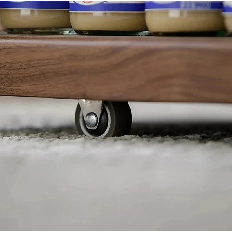 Multi-Functional Walnut Wood Side Table with Roller