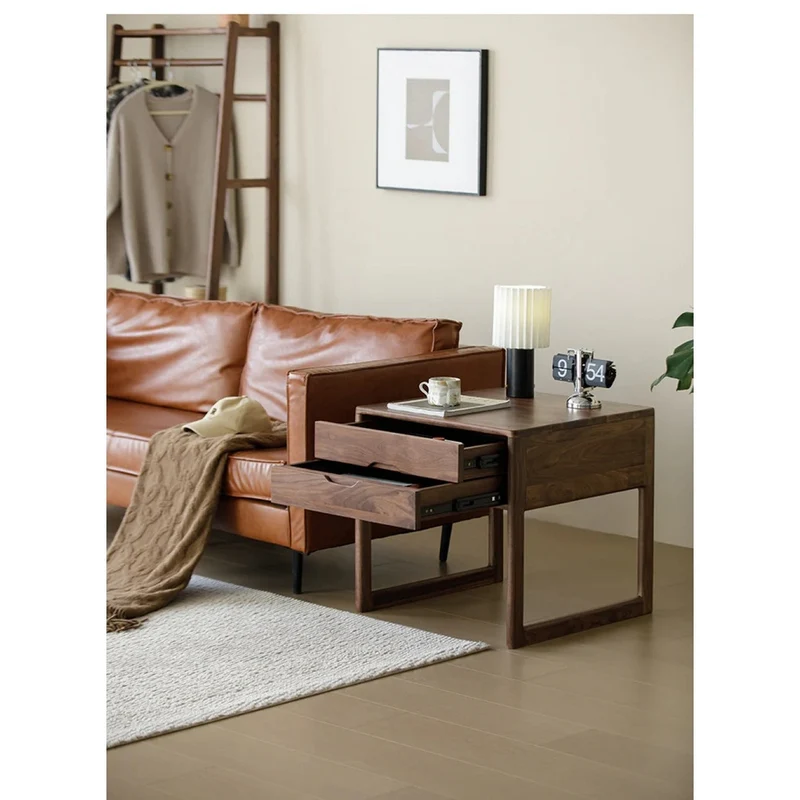 Clean Design Walnut Wood Nightstand with 2 Drawers
