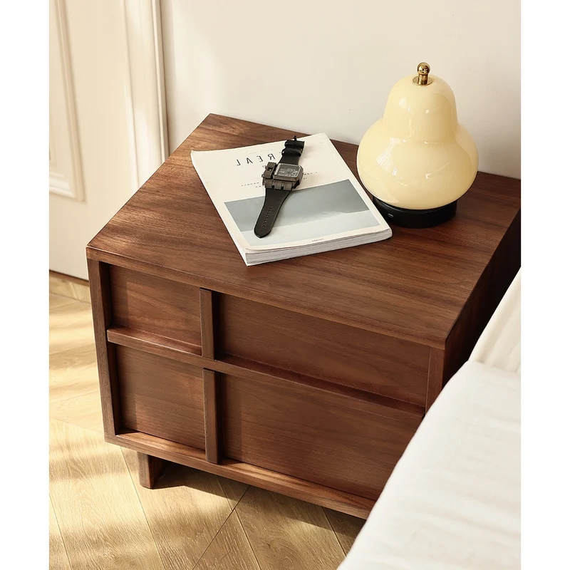 Stylish Cross Design Walnut Wood Nightstand