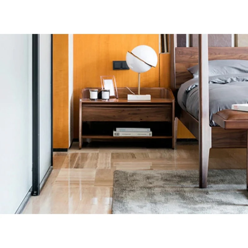 Elegant Walnut Wood Nightstand with Open Space