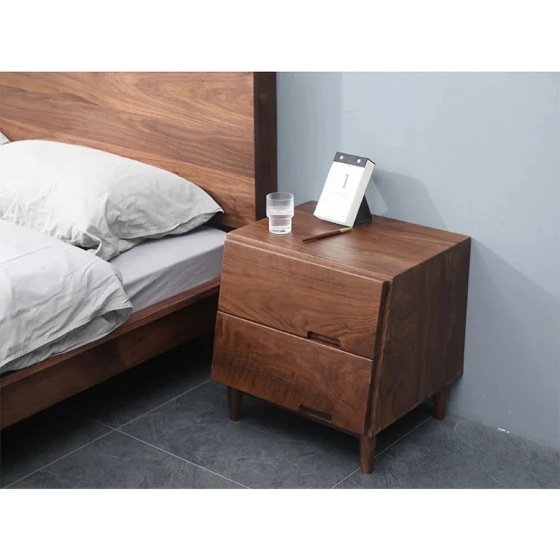Sculpted Walnut Wood Nightstand with Personality