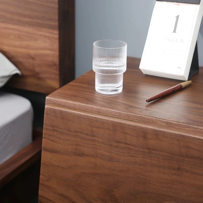 Sculpted Walnut Wood Nightstand with Personality