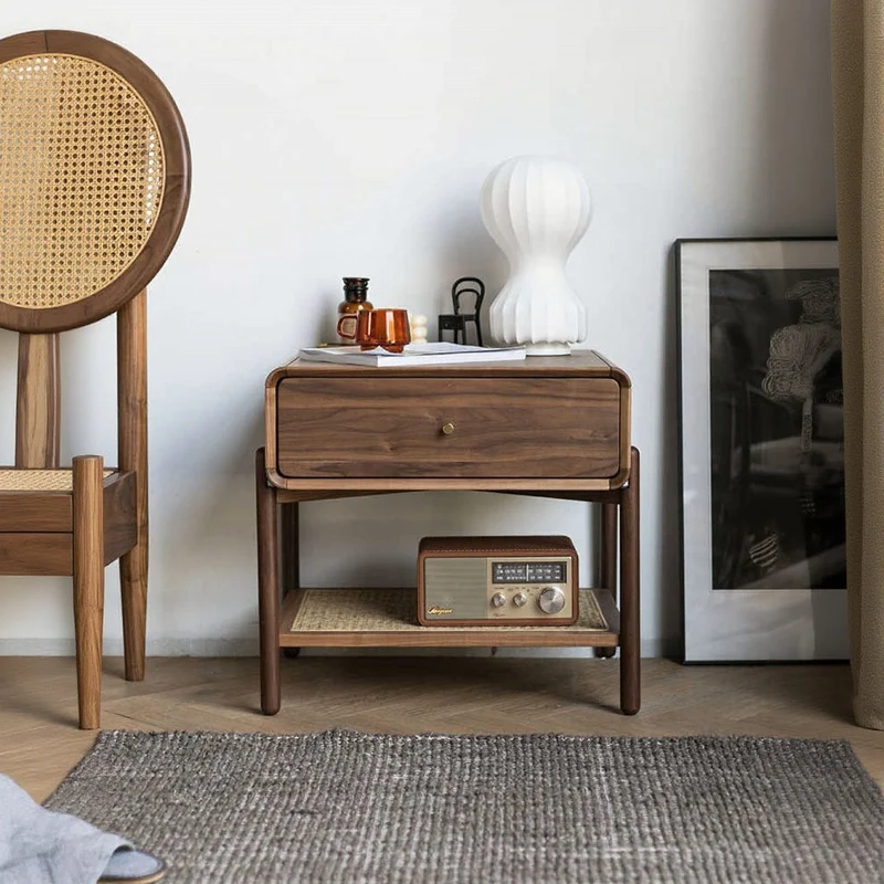 Seraph Dual Layer Black Walnut Wood Nightstand