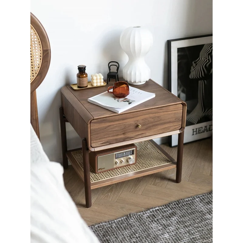 Seraph Dual Layer Black Walnut Wood Nightstand