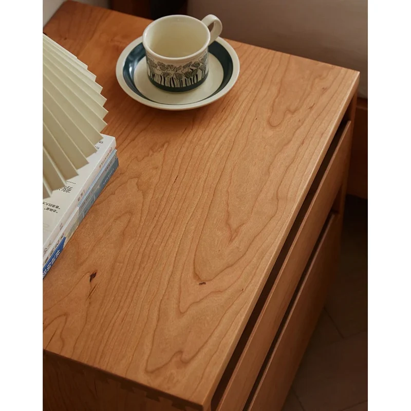Stylish Glass Drawers Cherry Wood Nightstand