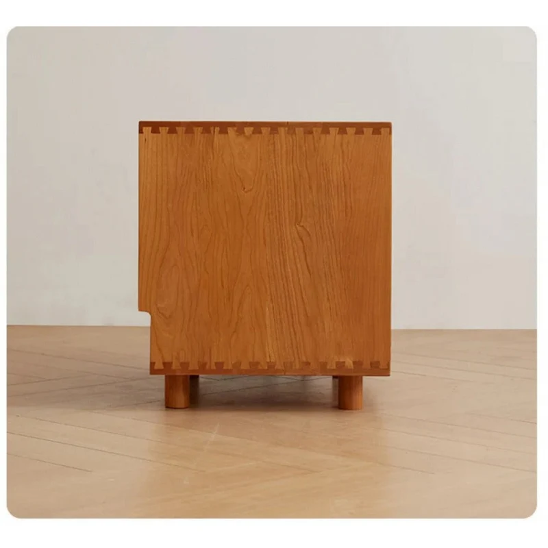 Stylish Glass Drawers Cherry Wood Nightstand