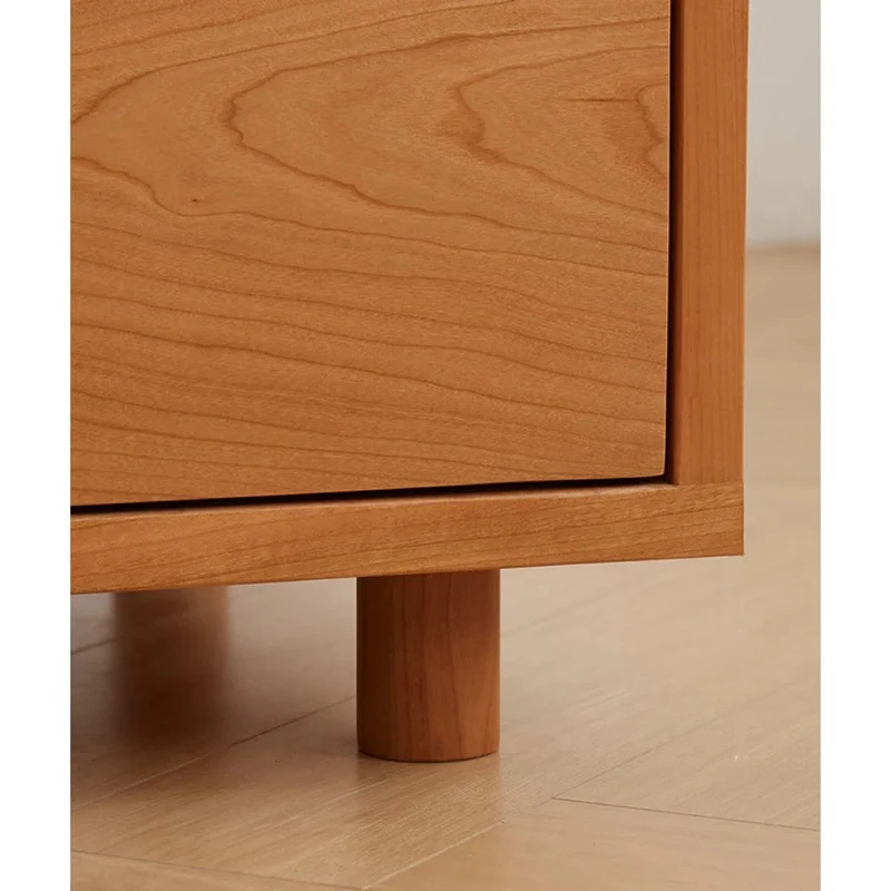 Stylish Glass Drawers Cherry Wood Nightstand