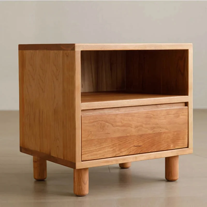 Artisan Crafted Round Leg Cherry Wood Bedside Table