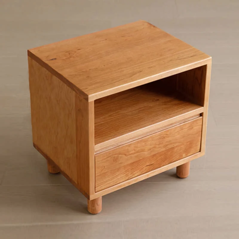 Artisan Crafted Round Leg Cherry Wood Bedside Table