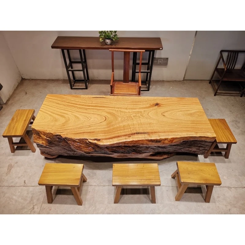 Cylindrical Large Solid Wood Table