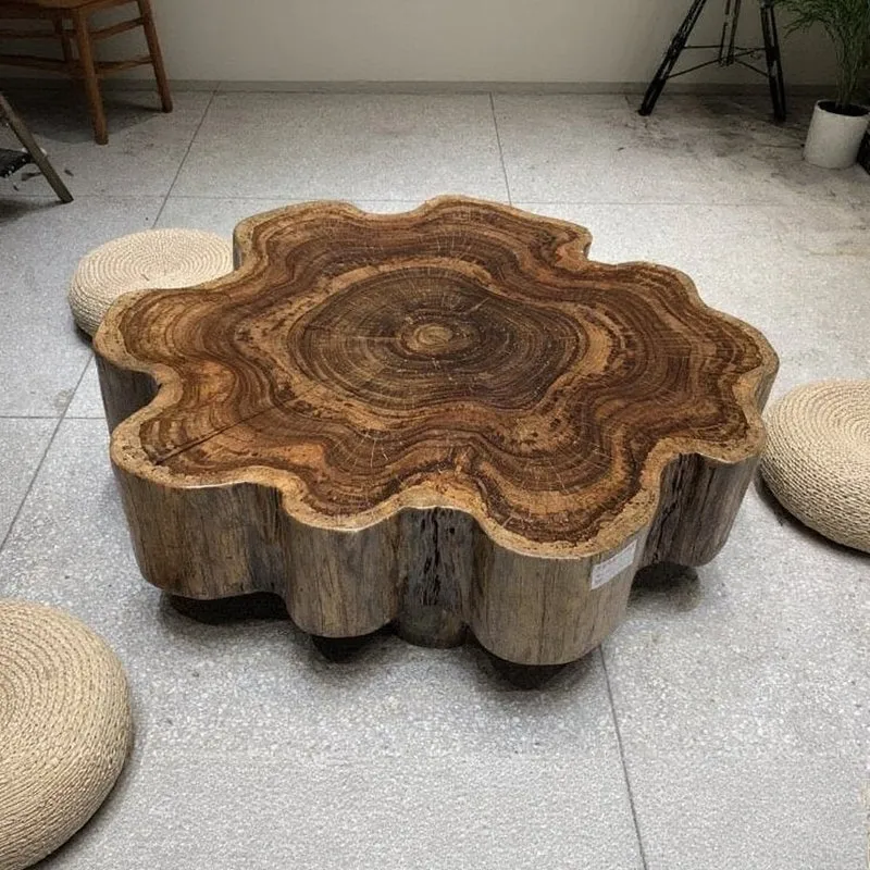 Wildflower Shape Brown Drum Coffee Table