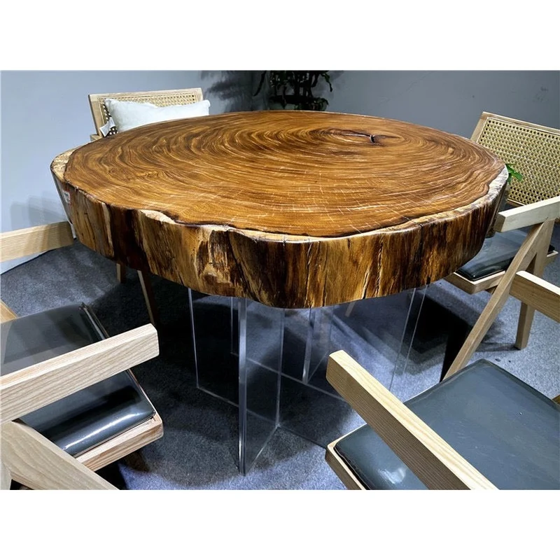 Live Edge Teak Wood Round Coffee Table