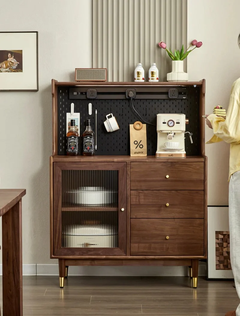 Black Walnut Wood Kitchen Storage Cupboard with Electric Power Track Included