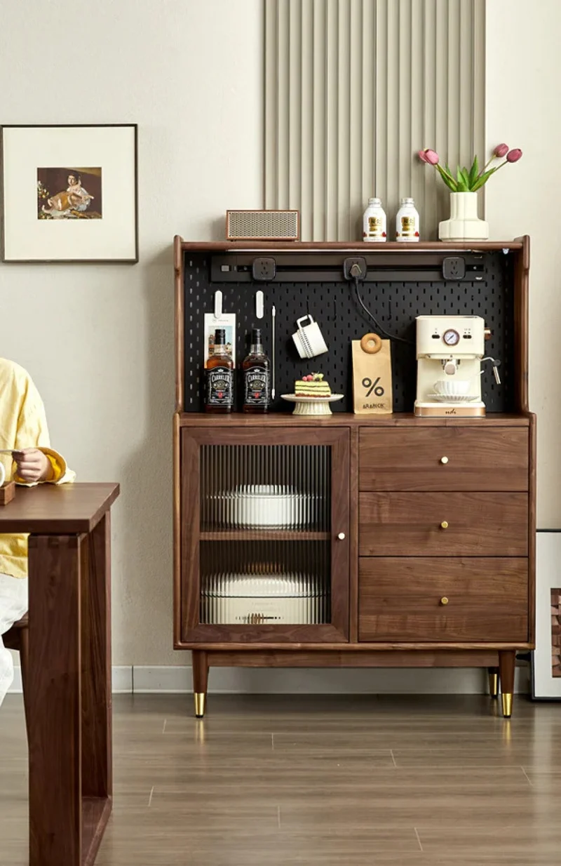 Black Walnut Wood Kitchen Storage Cupboard with Electric Power Track Included