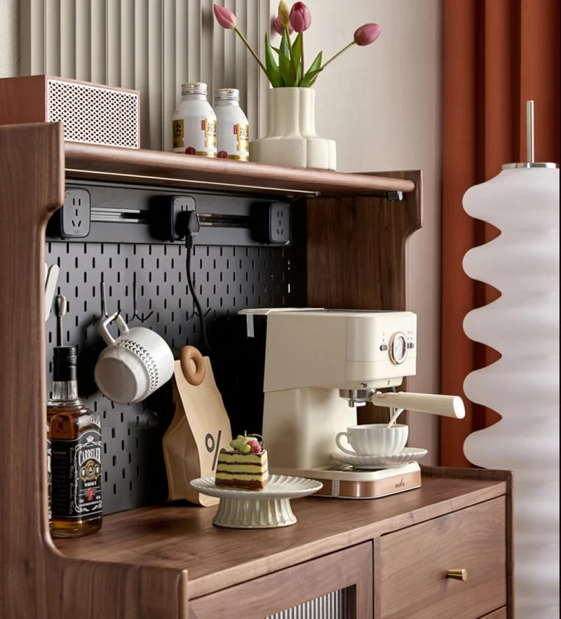 Black Walnut Wood Kitchen Storage Cupboard with Electric Power Track Included
