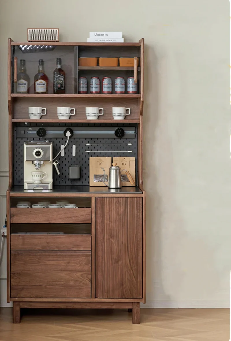 Aurum Narrow Walnut Wood Buffet Server with 3 Drawers and Opening Doors