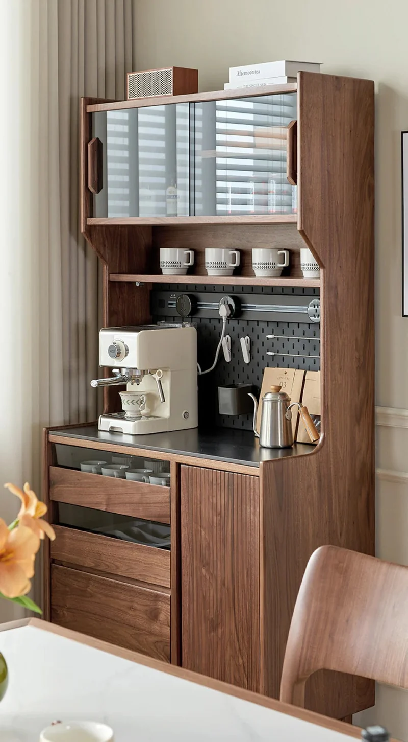 Aurum Narrow Walnut Wood Buffet Server with 3 Drawers and Opening Doors