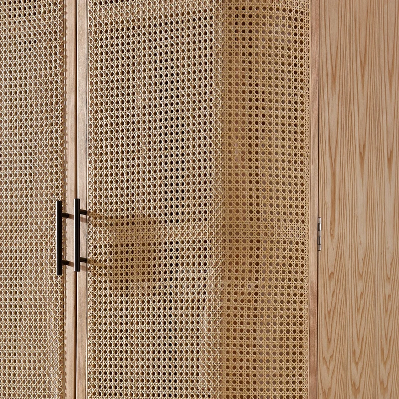 Serenity Solid Ash Wood Wardrobe with 2 Big Rattan Doors