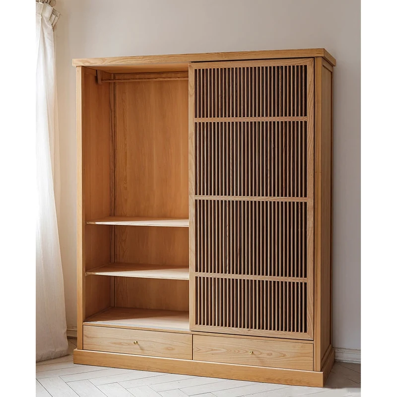 Japanese Style Grille Door Ash Wood Wardrobe