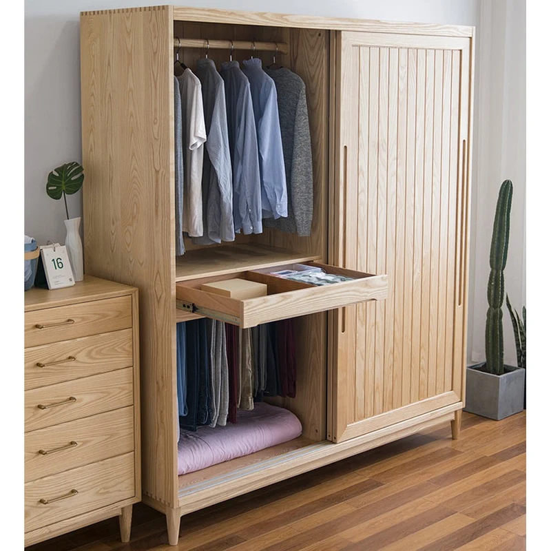 Sage Dual Storage Space Ash Wood Wardrobe