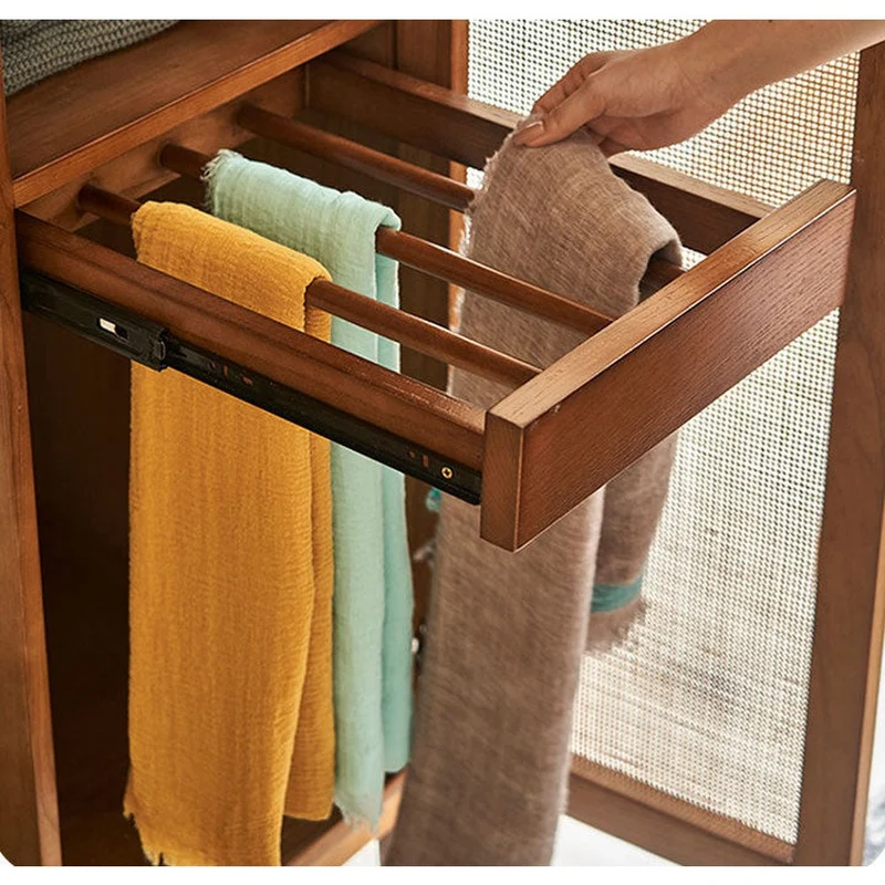 Versatile Solid Cherry Wood Rattan Wardrobe