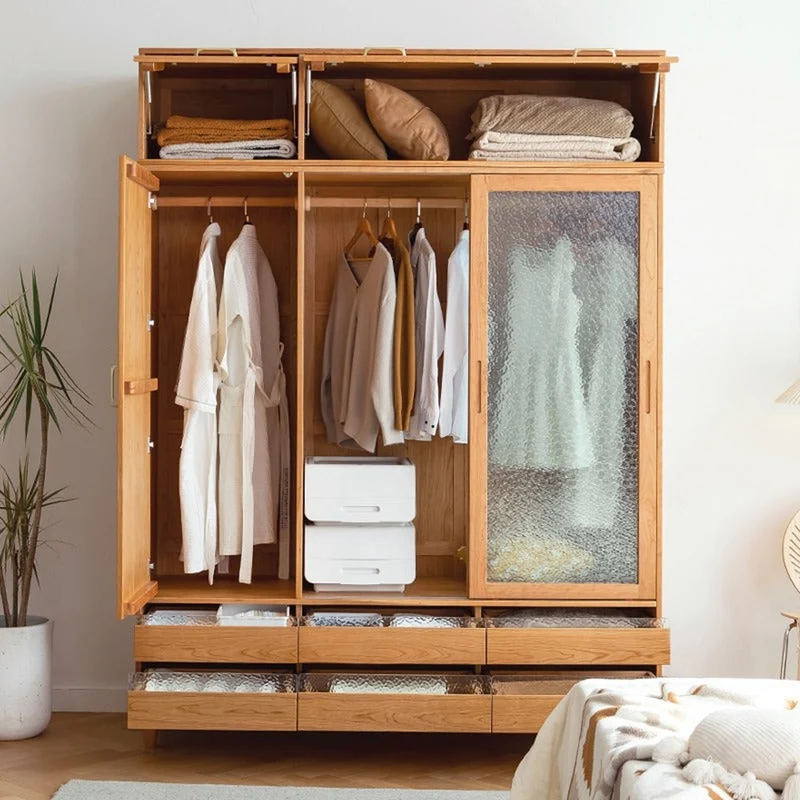 Sleek Sliding Door Cherry Wood Wardrobe