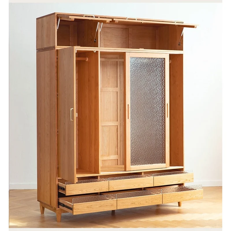 Sleek Sliding Door Cherry Wood Wardrobe