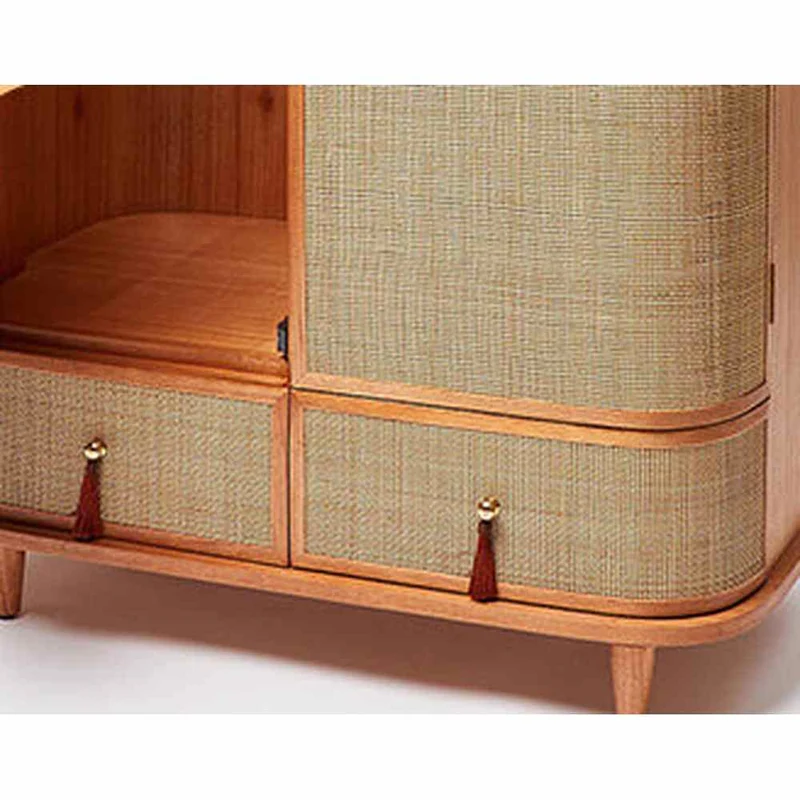 Bespoke High-End Rattan Cherry Wood Wardrobe