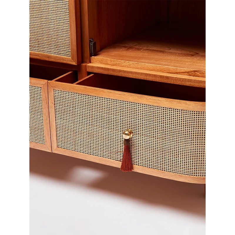 Bespoke High-End Rattan Cherry Wood Wardrobe