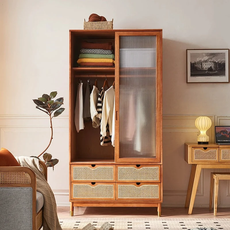 Elegant Cherry Wood Wardrobe with Mirrored Doors