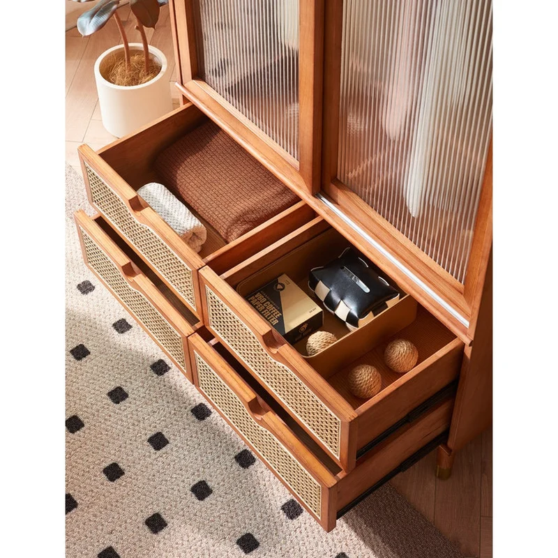 Elegant Cherry Wood Wardrobe with Mirrored Doors