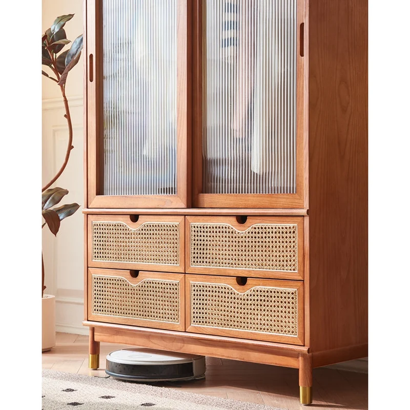 Elegant Cherry Wood Wardrobe with Mirrored Doors