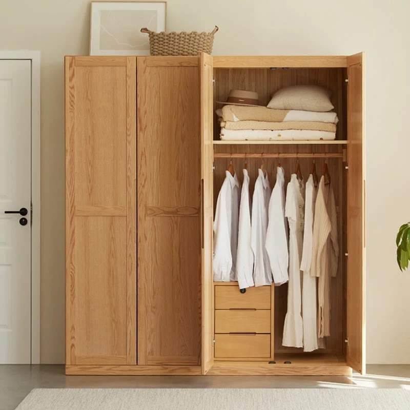 Unity Simple Hidden Door Solid Oak Wood Wardrobe