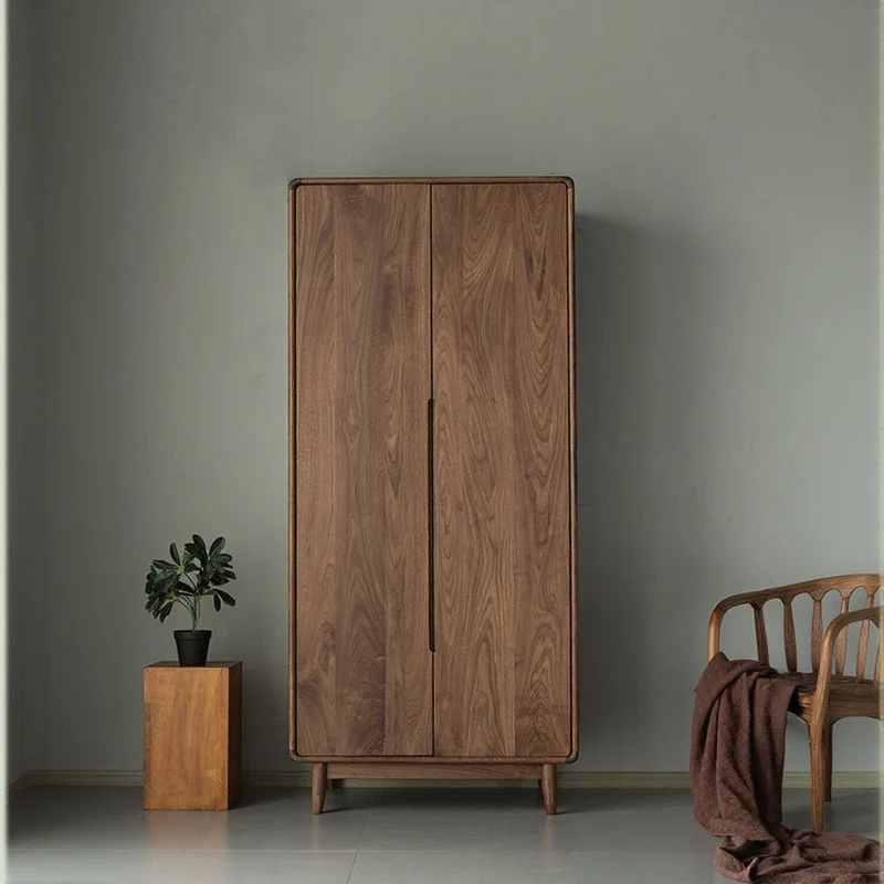 Minimalist Style Black Walnut Wood Wardrobe