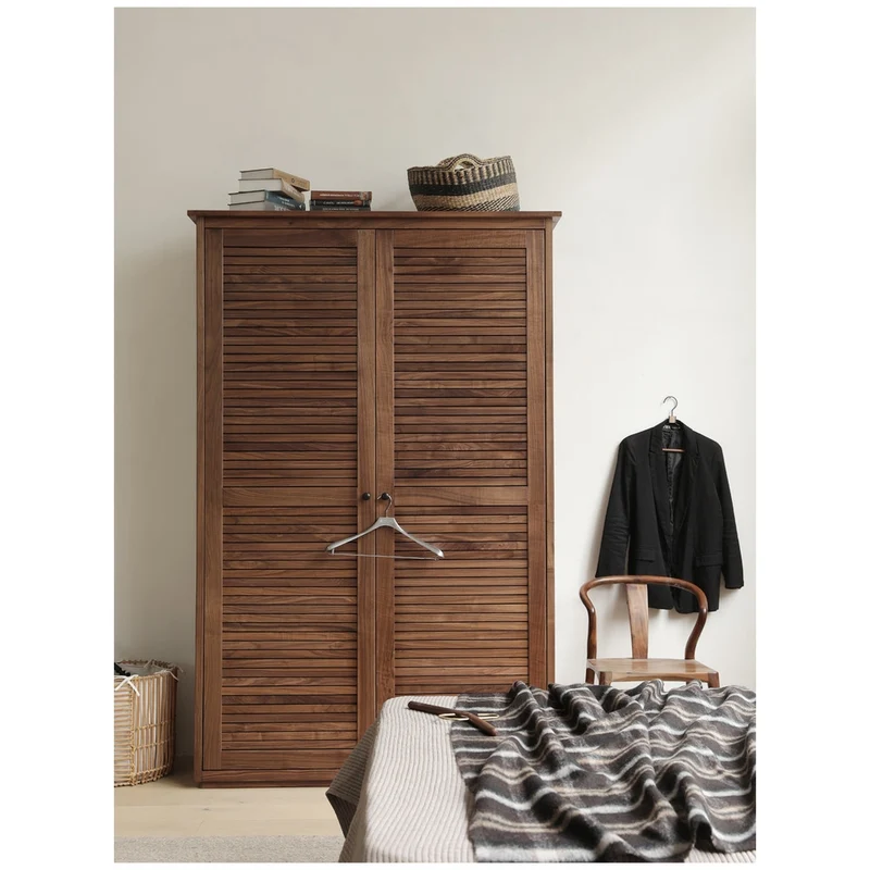 Sculptural Blinds Design Black Walnut Wood Wardrobe