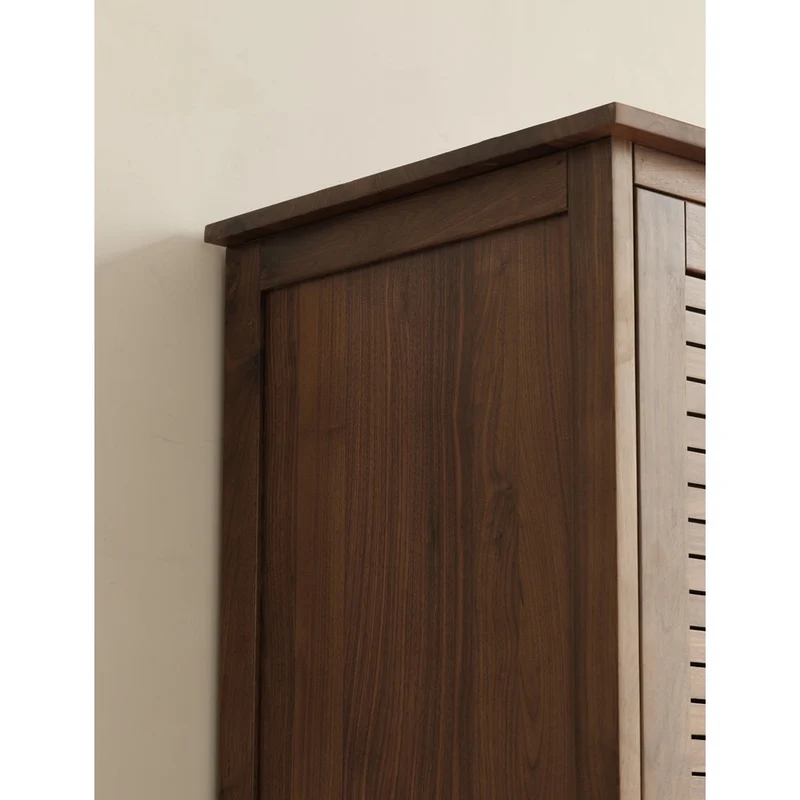 Sculptural Blinds Design Black Walnut Wood Wardrobe