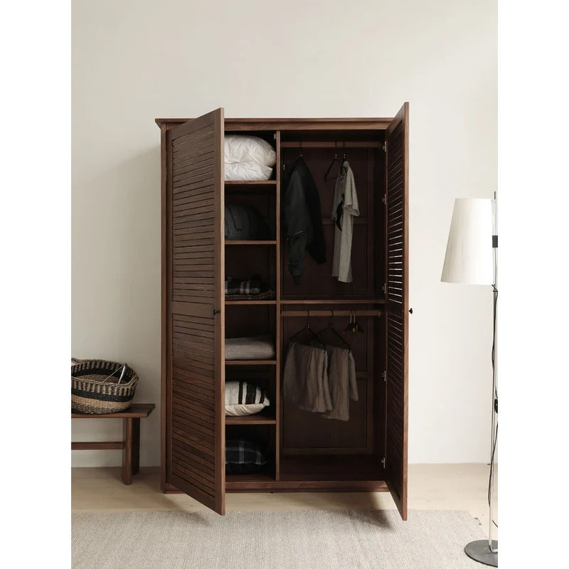 Sculptural Blinds Design Black Walnut Wood Wardrobe