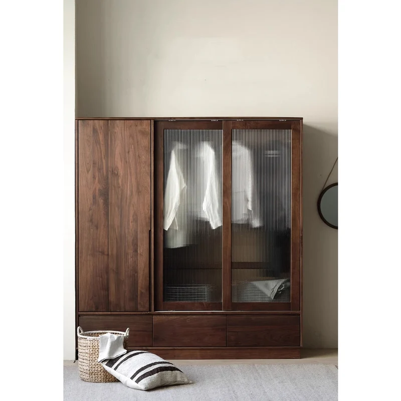 Fable High Glass Black Walnut Wood Closet