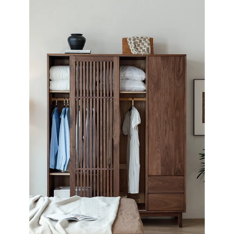 Charming Blinds Retro Black Walnut Wood Wardrobe