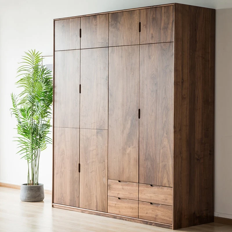 Large Multifunctional Layers Black Walnut Wood Wardrobe