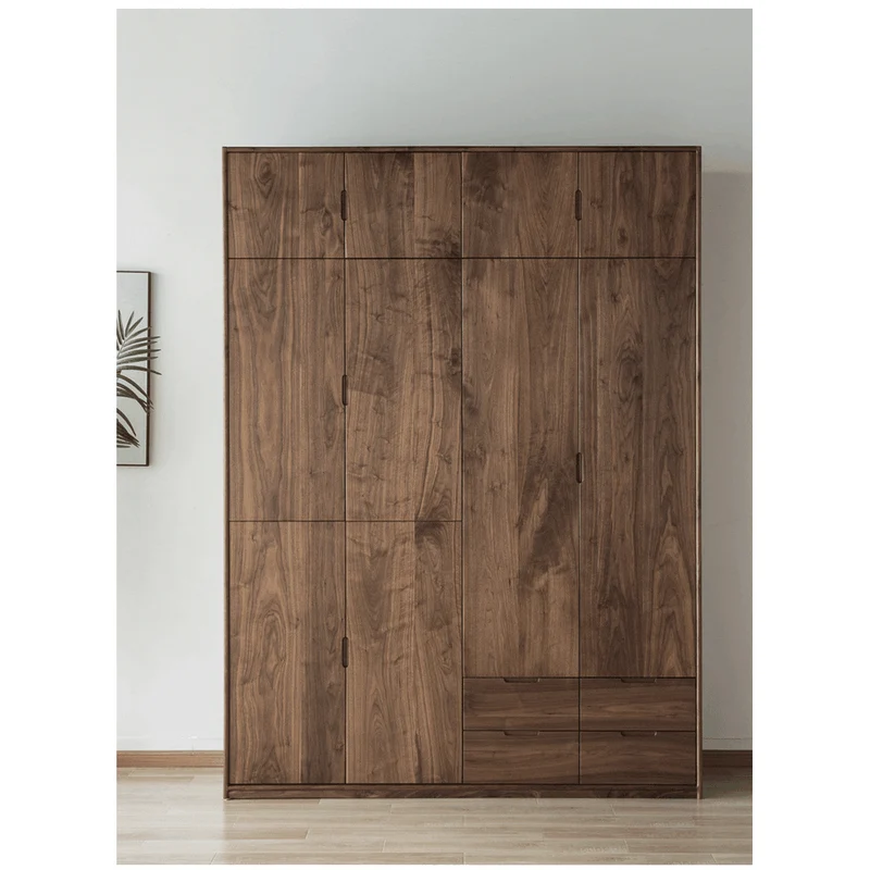 Large Multifunctional Layers Black Walnut Wood Wardrobe