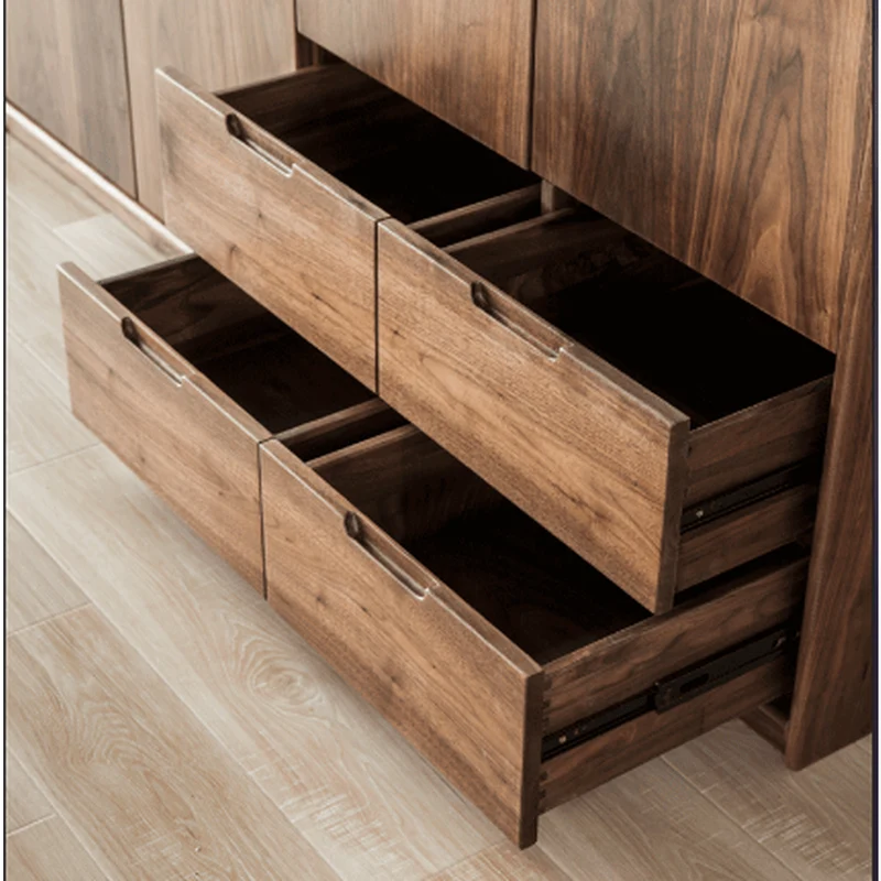 Large Multifunctional Layers Black Walnut Wood Wardrobe